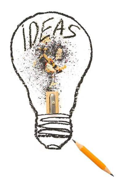 Ícone Ideias Criativas Com Lápis Uma Lâmpada Como Símbolo Criatividade — Fotografia de Stock