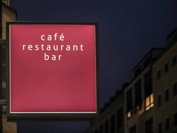 Kafe, restoran, bar neon kırmızısı ya da pembe tabela. Gece parlak bir işaret. — Stok fotoğraf