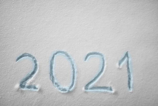 Bovenaanzicht Nummers Kalenderdatum Inscriptie 2021 Natuurlijk Besneeuwd Oppervlak Winter Tekst — Stockfoto
