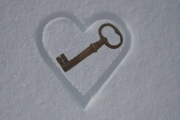 Символ Сердца Напечатанный Снегу Любви Счастливого Дня Святого Валентина Старый — стоковое фото