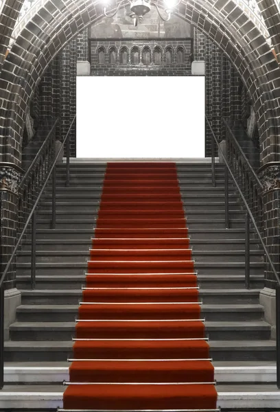 Red Carpet Stairs Dark Background Path Glory Victory Success — Stock Photo, Image