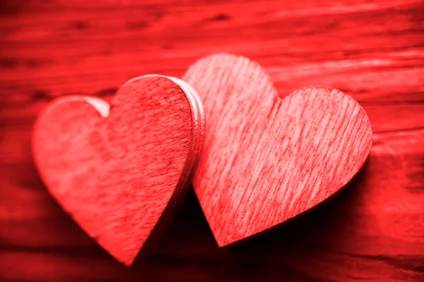 Dois Corações Madeira Dia Feliz Dos Namorados — Fotografia de Stock