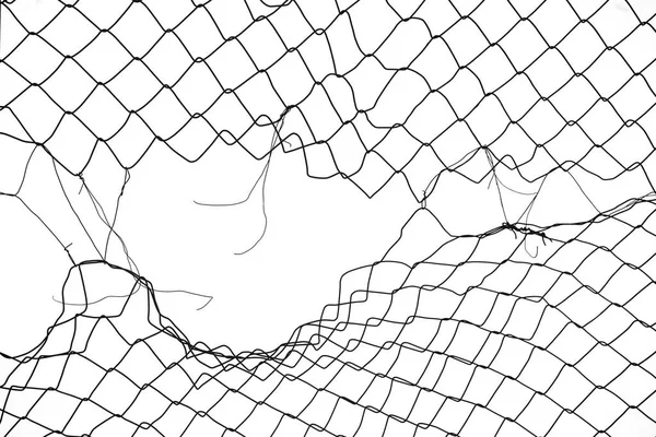Пошкодження Дротяної Сітки Білому Тлі Сітка Сітка Отвором Ізольована Білому — стокове фото