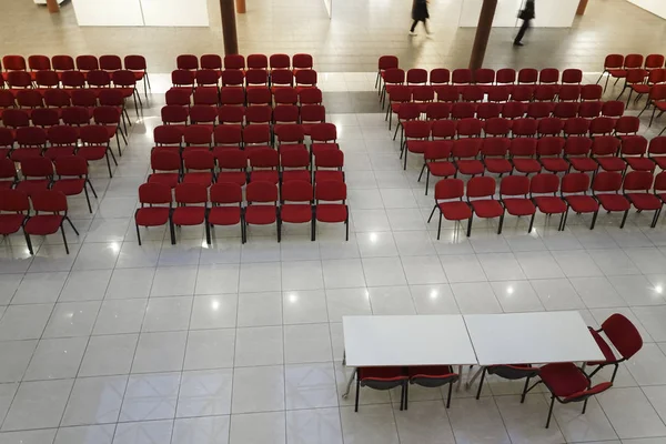 Top View View Modern Red Seat Rows Empty Meeting Rooms — 스톡 사진