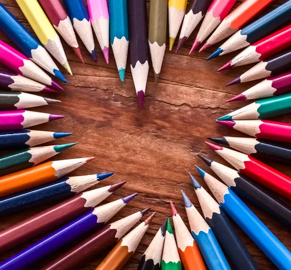 Heart Heart Shape Made Colored Pencils Happy Valentines Day Idea — Stock Photo, Image