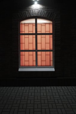 Amsterdam Hollanda 'nın genelev mahallesindeki pencerenin manzarası. Modern binanın pencereleri ve tuğlaları. pencere ızgarası