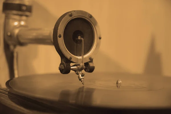 Gramophone Plaque Tourne Disque Image Rapprochée Joueur Vintage Rétro Vinyle — Photo