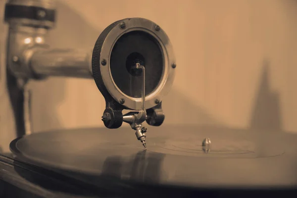 Plaques Gramophone Phonographe Gros Plan Retro Vintage Player Vinyl Ancien — Photo