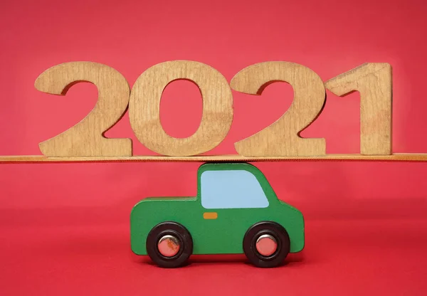 Ano Novo 2021 Madeira Número Ano Madeira Grande Madeira Carro — Fotografia de Stock