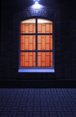 Hollanda 'nın genelev mahallesindeki pencerenin görüntüsü. 