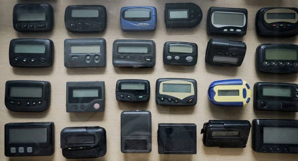 Moscow Russia March 2020 Many Lot Old Black Pagers Beepers — Stock Photo, Image
