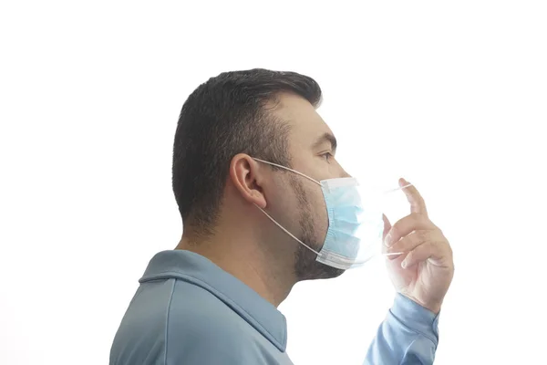 Man Mask Protect Him Coronavirus Corona Virus Pandemic Man Hold — Stock Photo, Image