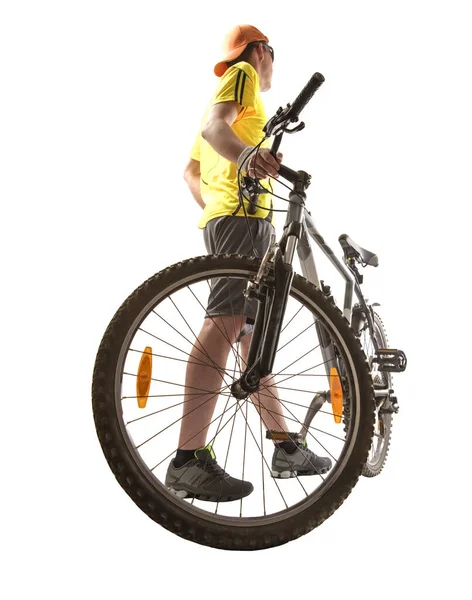 Sporty Young Rider Street Bike Standing White Background Bmx Cyclist — Stock Photo, Image