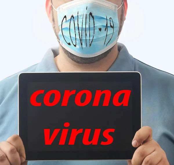 Man Mask Protect Him Coronavirus Corona Virus Pandemic Man Hold — Stock Photo, Image