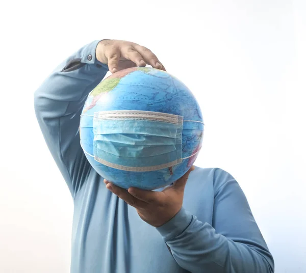 World Epidemic Danger World Need Protect Earth Globe Face Mask — Stock Photo, Image