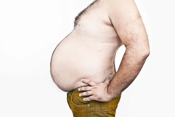 Parte Del Cuerpo Del Hombre Gordo Con Gran Vientre Peludo —  Fotos de Stock