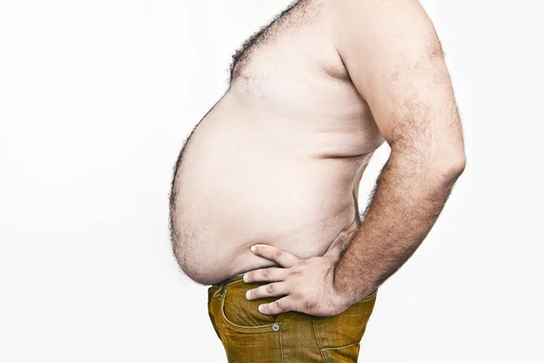 Kroppsdel Asiatisk Fet Man Med Stor Hårig Mage Överviktig Man — Stockfoto