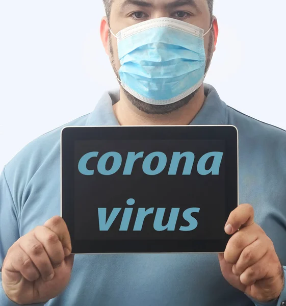 Homme Masqué Pour Protéger Coronavirus Pandémie Virus Corona Homme Tient — Photo