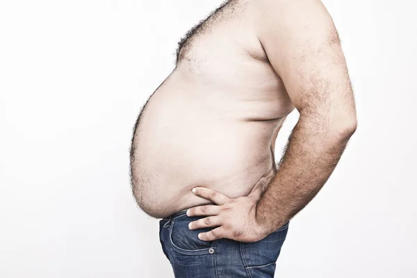 Parte Del Cuerpo Hombre Gordo Asiático Con Gran Vientre Peludo — Foto de Stock