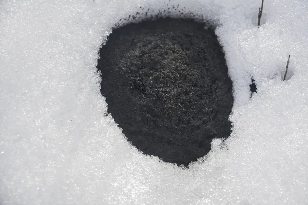 Ziemia Pokryta Śniegiem Topniejący Śnieg Ziemi — Zdjęcie stockowe