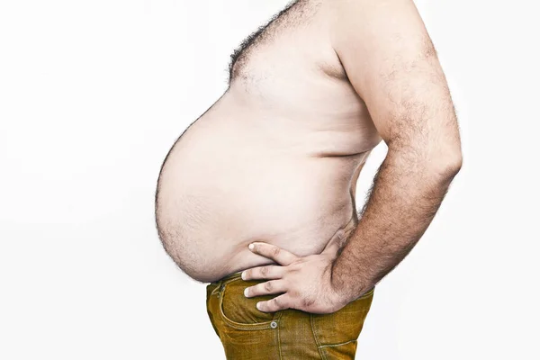 Části Těla Tlustého Muže Velkým Chlupatým Břichem — Stock fotografie