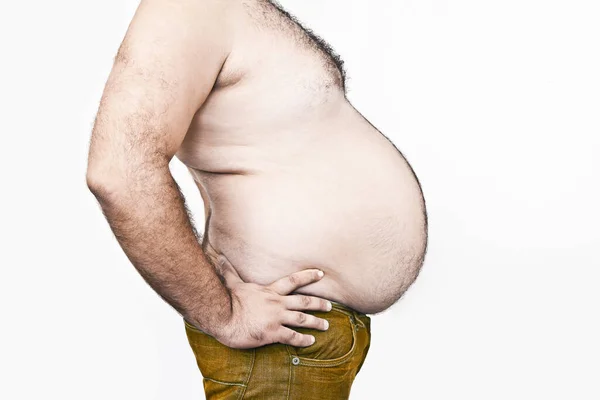 Parte Del Cuerpo Del Hombre Gordo Con Gran Vientre Peludo — Foto de Stock