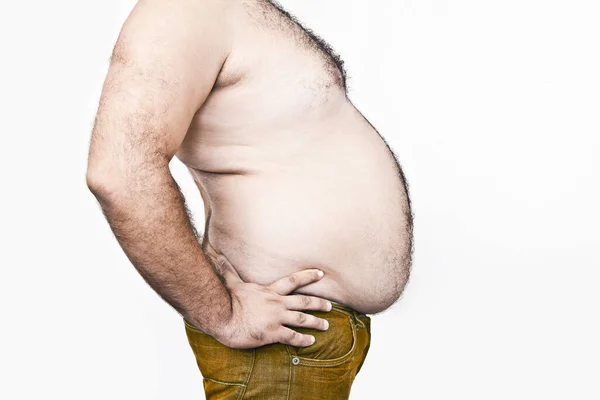 Parte Corpo Homem Gordo Asiático Com Uma Grande Barriga Peluda — Fotografia de Stock