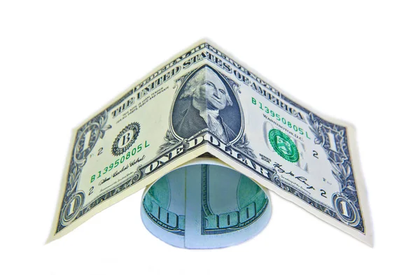 Americano 100 Dólares Greenback Rodó Mentiras Aisladas Sobre Fondo Blanco — Foto de Stock