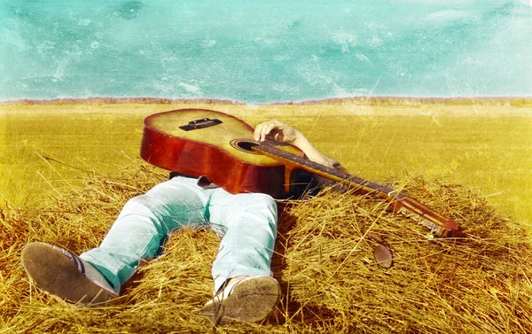 Country Music Girl Feno Fresco Verão Outono Filtro Efeito Antigo — Fotografia de Stock