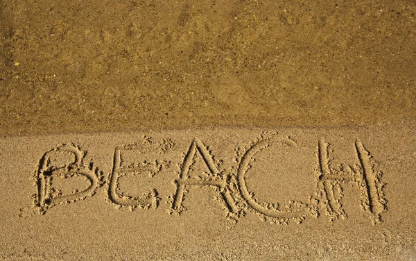 Conceito Conceitual Praia Ext Escrito Mão Areia — Fotografia de Stock