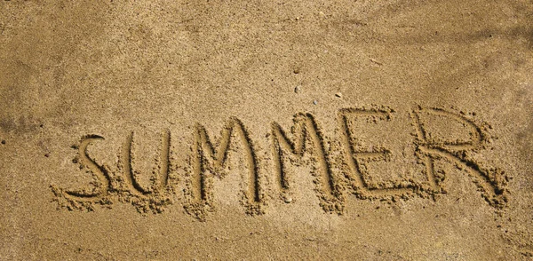 Mot Été Écrit Dans Sable Une Plage — Photo