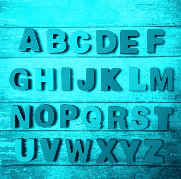 Lettres Bois Alphabet Anglais Sur Fond Bord Vue Dessus — Photo