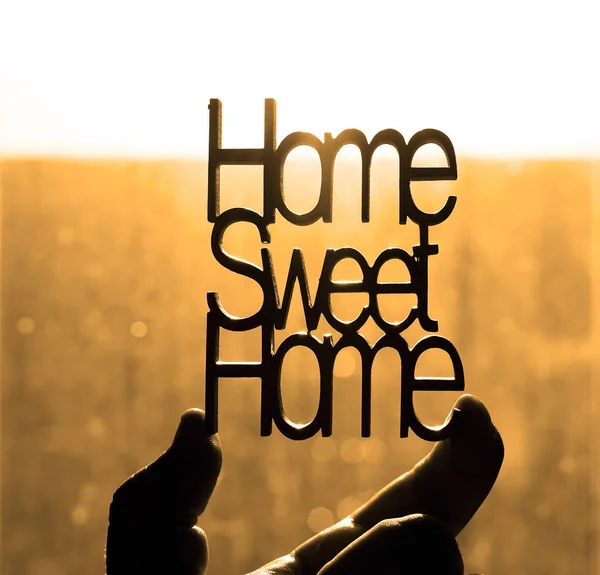 Yellow Wooden Letters Word Home Sweet Home Male Hand Lettering — Stock Photo, Image