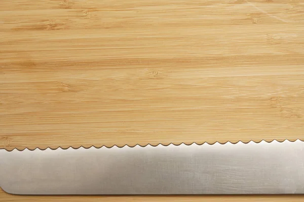 Cuchillo Pan Sobre Tabla Madera Con Espacio Copia Vacío — Foto de Stock