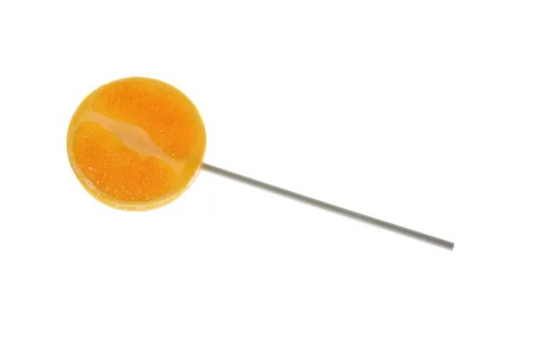 Shaped Red Lollipop Isolated White Background Orange Flavor Friut Slice — Stock Photo, Image