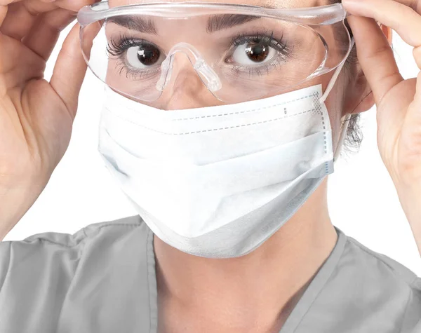 Biologo Medico Infermiere Ospedale Worker Isolated Sfondo Bianco Medico Femminile — Foto Stock