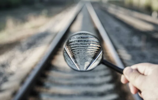 Ferrovia Vista Cima Com Trem Entrante Imagem Conceitual Vista Através — Fotografia de Stock