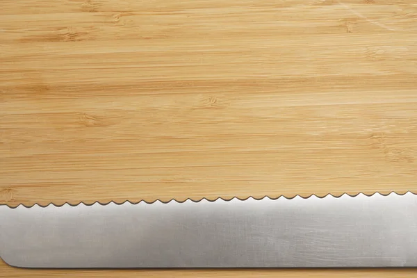 Cuchillo Pan Sobre Tabla Madera Con Espacio Copia Vacío — Foto de Stock