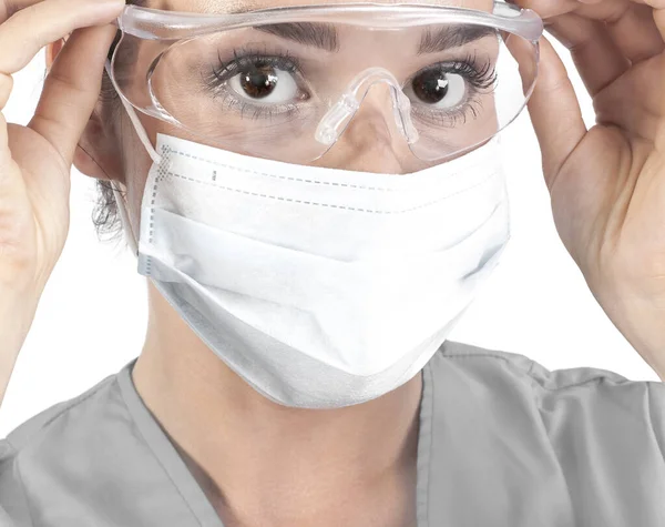 Biologo Medico Infermiere Ospedale Worker Isolated Sfondo Bianco Medico Femminile — Foto Stock