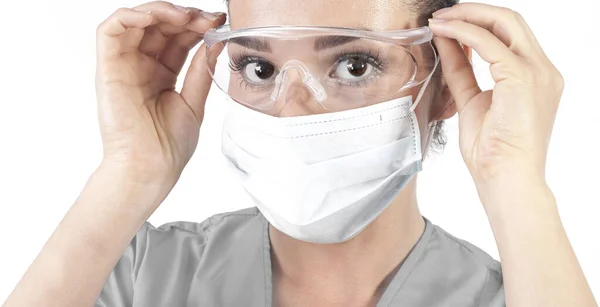 Biologo Medico Infermiere Ospedale Worker Isolated Sfondo Bianco Medico Femminile — Foto Stock