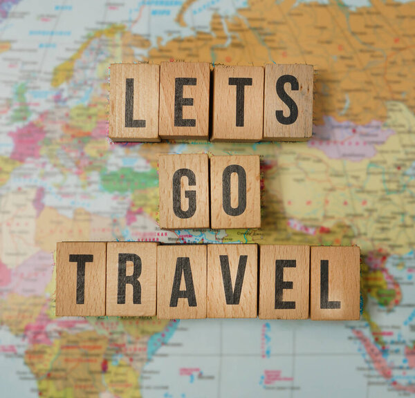 Lets go travel - travel adventure concept filtered image with blurred map