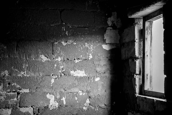 Mur Blocs Béton Aéré Dans Bâtiment Construction Avec Projection Lumière — Photo