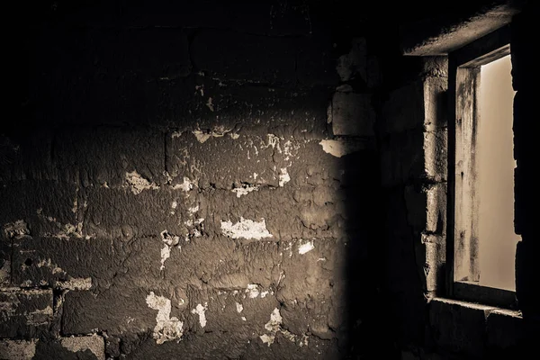 Uma Parede Blocos Concreto Arejado Edifício Construção Com Projeção Luz — Fotografia de Stock