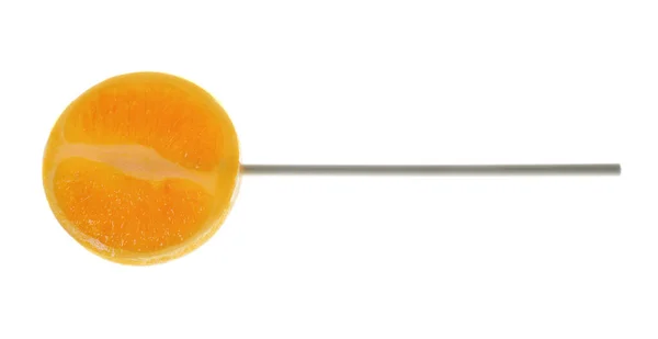 丸い形をした赤いロリポップ 白い背景に隔離されました オレンジの風味 フリットスライス — ストック写真