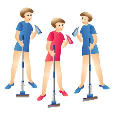 Hizmetçi kadın paspas ile