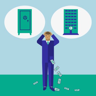 İş adamı nerede onun para vektör çizim tutmak için karar