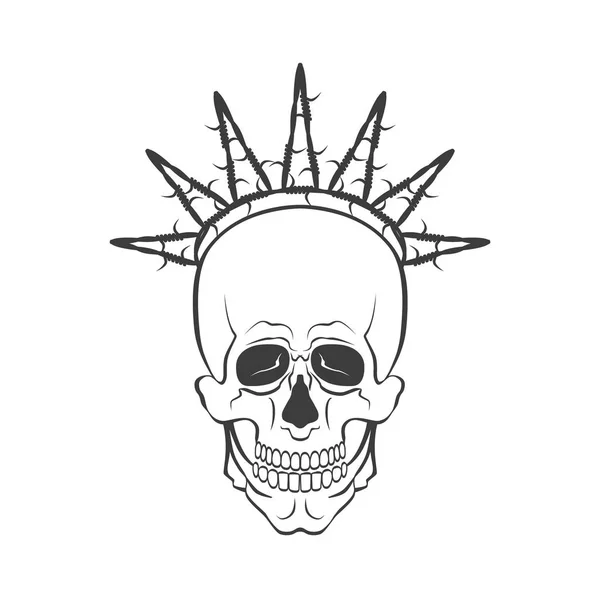 Calavera vectorial con símbolo de alambre de púas. Concepto de libertad ilustración — Archivo Imágenes Vectoriales