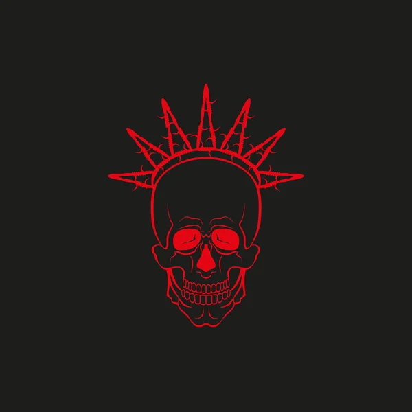 Cráneo rojo con ilustración de vectores de alambre de púas sobre fondo oscuro — Vector de stock