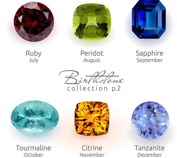 Bijuteria Coleção Birthstones Realista Conjunto Parte — Vetor de Stock