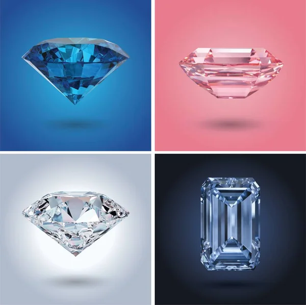 Реалістичні Діаманти Встановлюють Ювелірні Дорогоцінні Камені — стоковий вектор